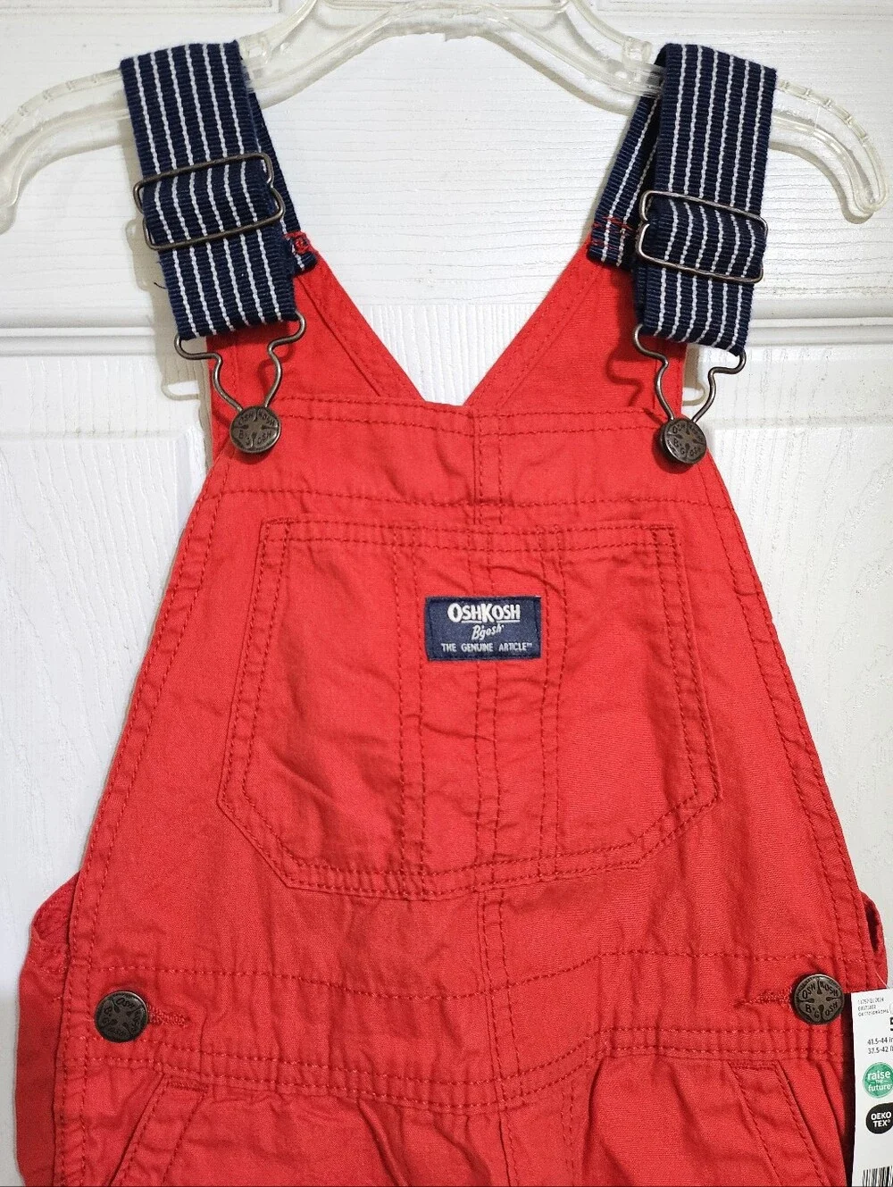 OSHKOSH B'GOSH TODDLER RED NAVY STRIPE STRAP SHORTALLS OVERALLS UNISEX 5T